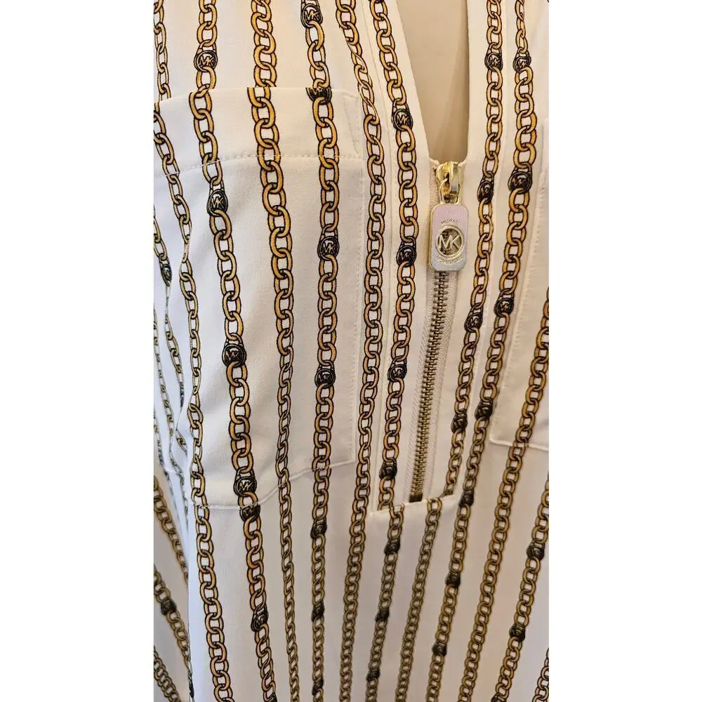 Michael kors gold chain print long sleeve Career office casual EUC M Stretch